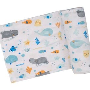 Angel Dear Underwater Hippos Swaddle NWT